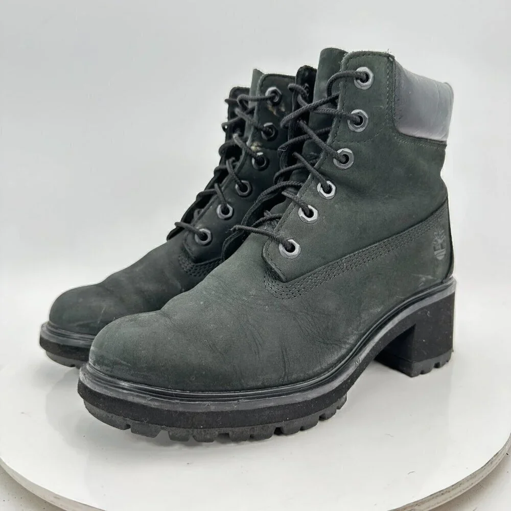 Timberland Kinsley Women Size 7.5 A25C4 Black Suede Lug Sole Block Heel boot
